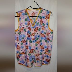 Womens Floral Flower Apron with Buttons Size Medium by Butterfly